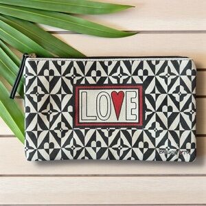 Brighton LOVE Zip Pouch – Black & White Geometric Pattern w/ Red Heart